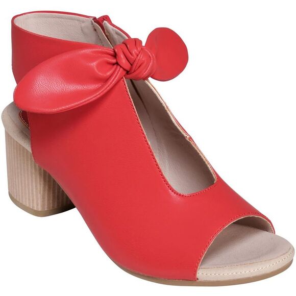 Good Choice Womens Kimora Red Faux Leather Bow Pumps Peep-Toe Heels Shoes New - Picture 1 of 3